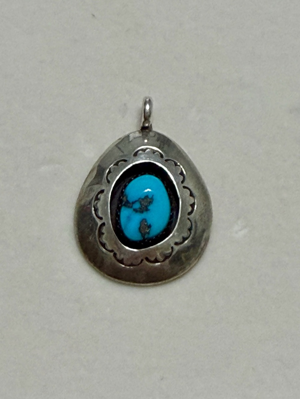Sterling Silver Shadow Box Pendant with Authentic Kingman Turquoise Stone